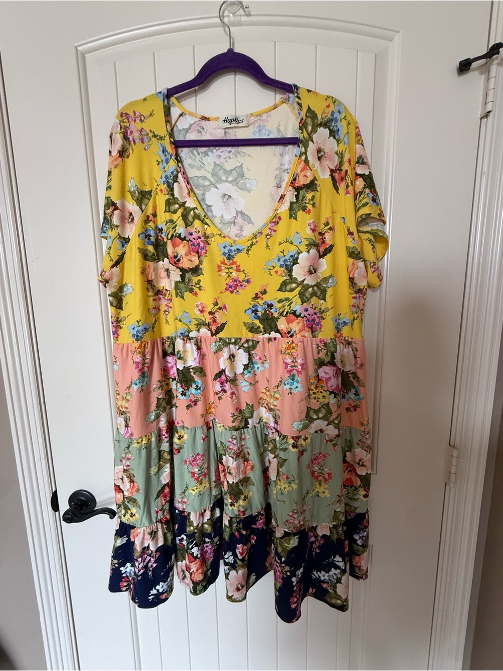 Haptics Floral Tiered V-Neck Dress in Yellow Multi 2X/3X